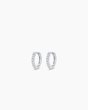 14k White Gold Diamond Pavé Huggies