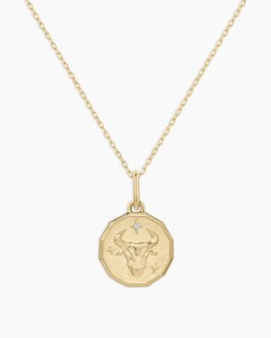 Diamond Zodiac Coin Charm Necklace