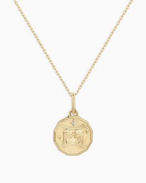 Diamond Zodiac Coin Charm Necklace