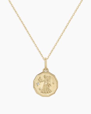 Diamond Zodiac Coin Charm Necklace