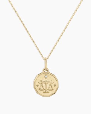 Diamond Zodiac Coin Charm Necklace