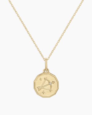 Diamond Zodiac Coin Charm Necklace