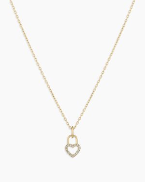 Diamond Heart Padlock Charm Necklace