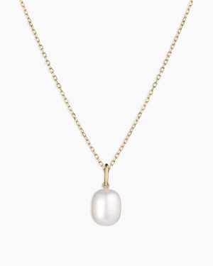 14k Gold Pearl Charm Necklace
