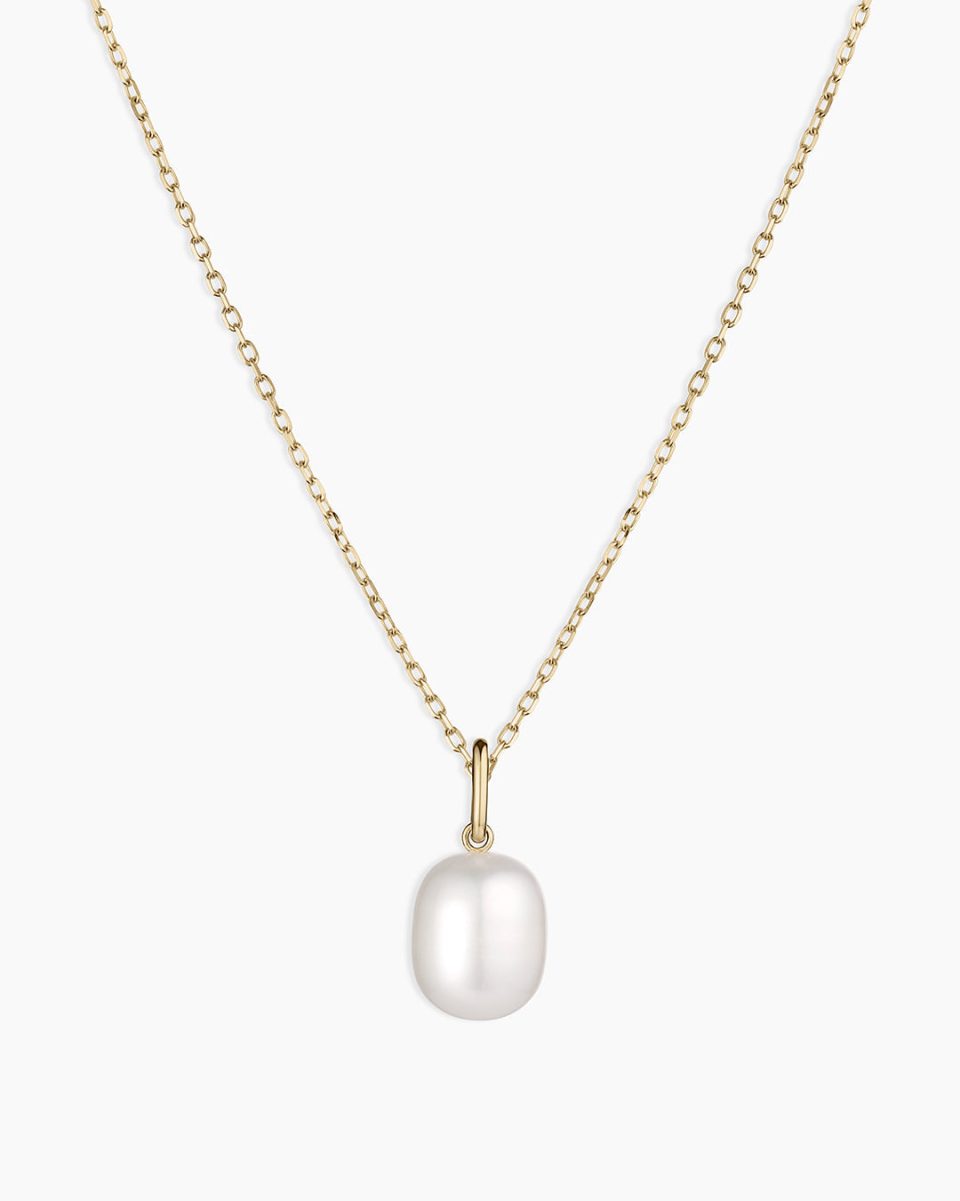 14k Gold Pearl Charm Necklace